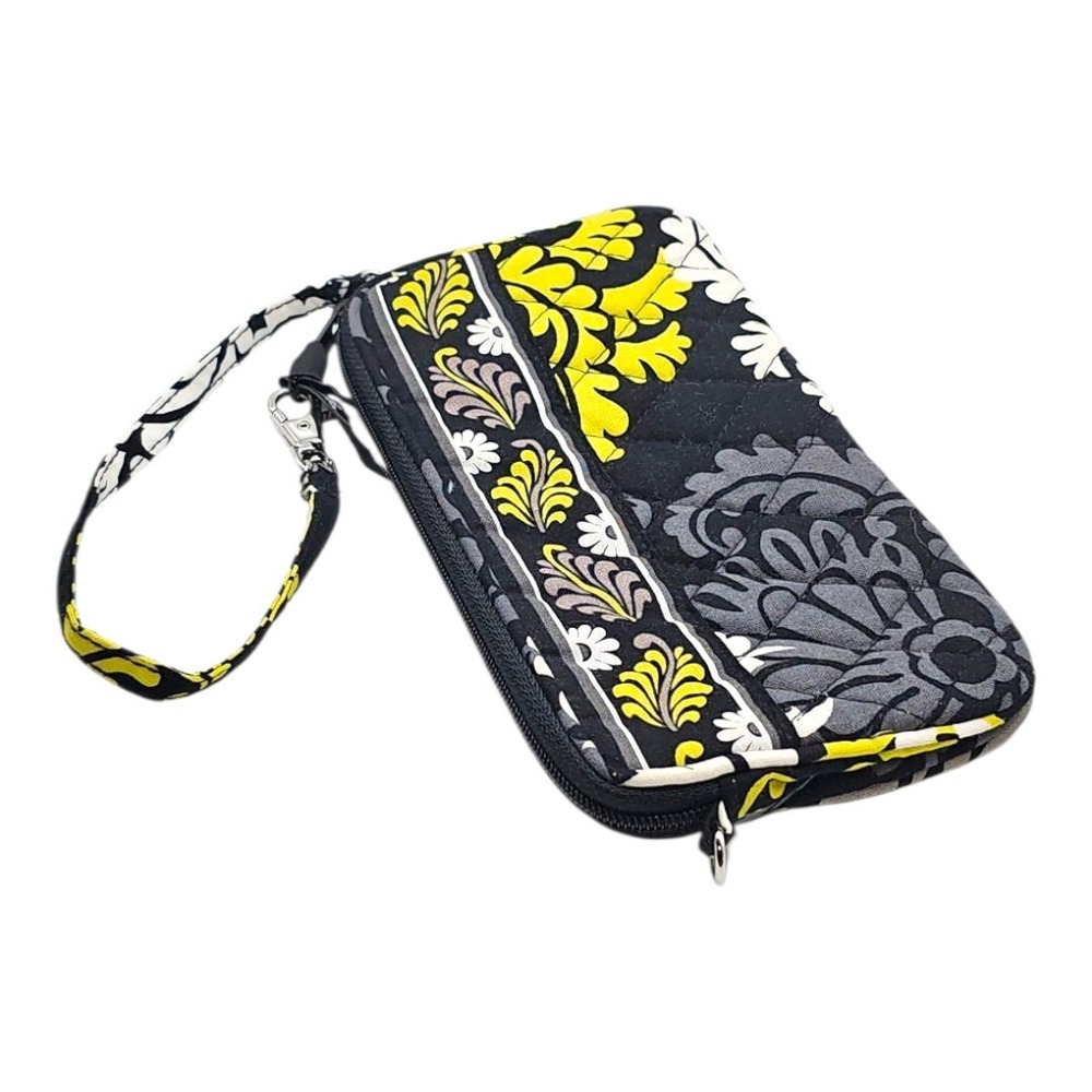 Vera Bradley Black & Yellow Baroque Retired Pattern Zip Close Wristlet Wallet‎